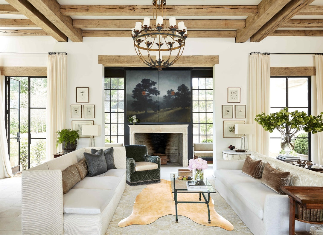 Beige X-Large Brazilian Cowhide Rug 6'9"H x 6'1"W #B16856 by Hudson Hi