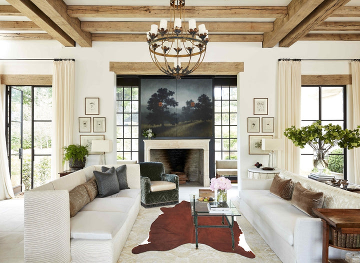 Brown and White Regular X-Large Brazilian Cowhide Rug 6'9"H x 6'2"W #B16873 by Hudson Hides