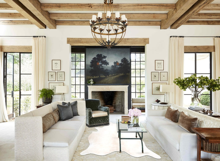 Ivory with Beige XX-Large Brazilian Cowhide Rug 8'4"H x 6'7"W #B16940 by Hudson Hides