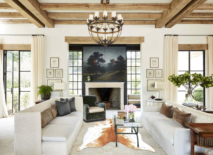 Beige and White X-Large Brazilian Cowhide Rug 6'8"H x 6'0"W #B16962 by Hudson Hides