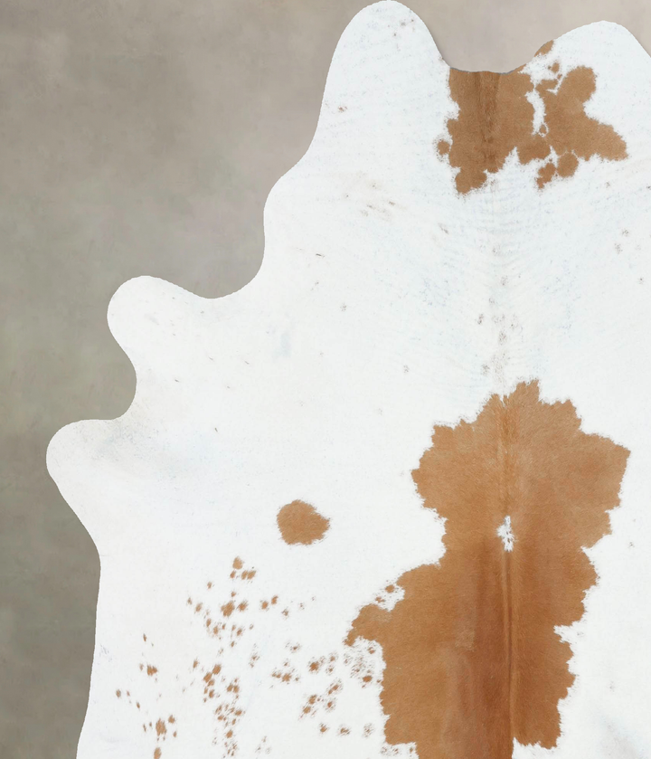 Beige and White X-Large Brazilian Cowhide Rug 7'4"H x 6'8"W #B17069 by Hudson Hides