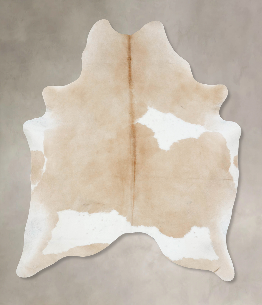 Beige and White X-Large Brazilian Cowhide Rug 7'8"H x 6'2"W #B17157 by Hudson Hides