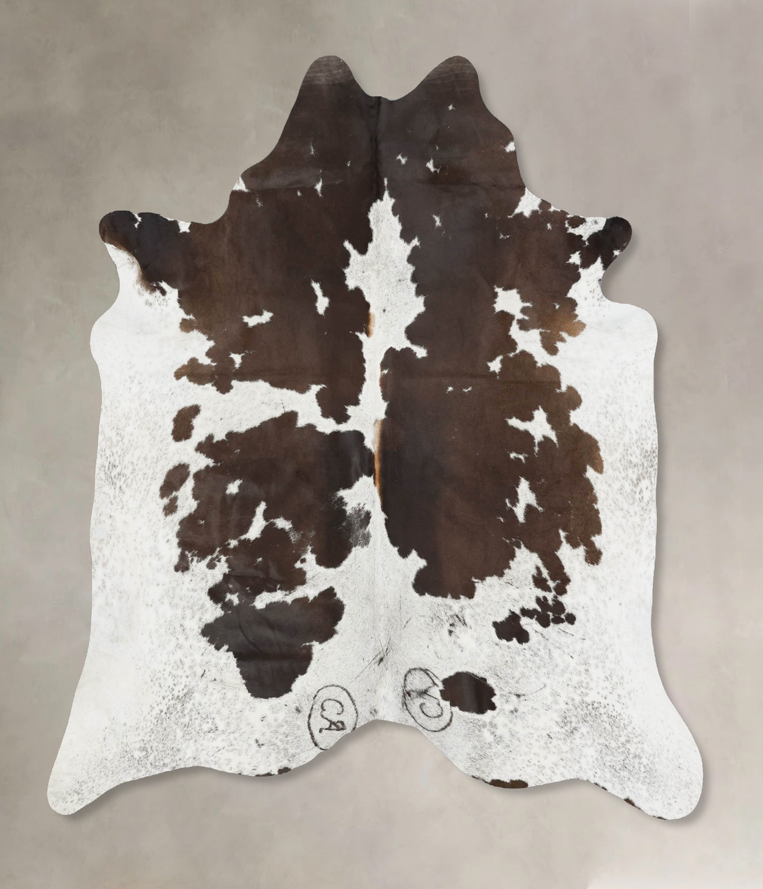 Chocolate and White X-Large Brazilian Cowhide Rug 6'9"H x 6'4"W #B1733