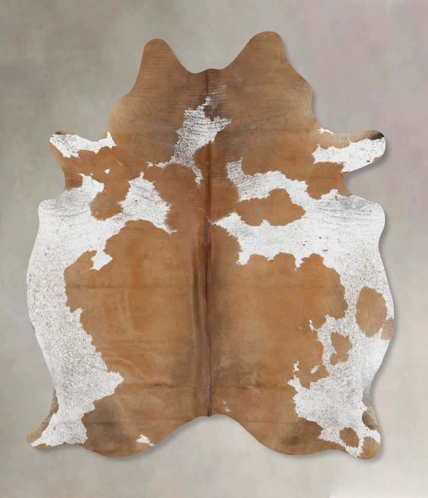 Beige and White Large Brazilian Cowhide Rug 6'11"H x 5'7"W #B17423 by Hudson Hides