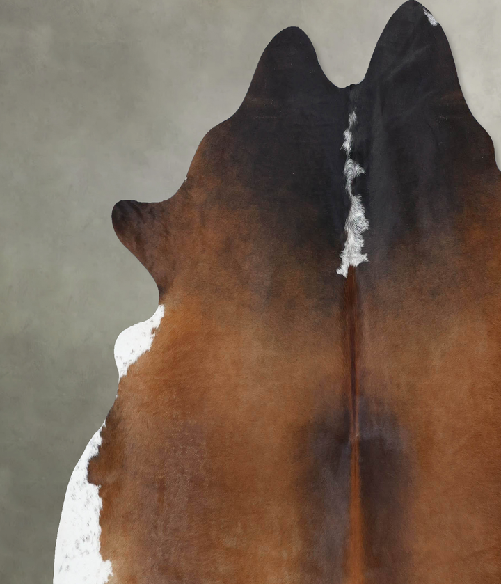Chocolate and White XX-Large Brazilian Cowhide Rug 7'1"H x 7'2"W #B18435 by Hudson Hides