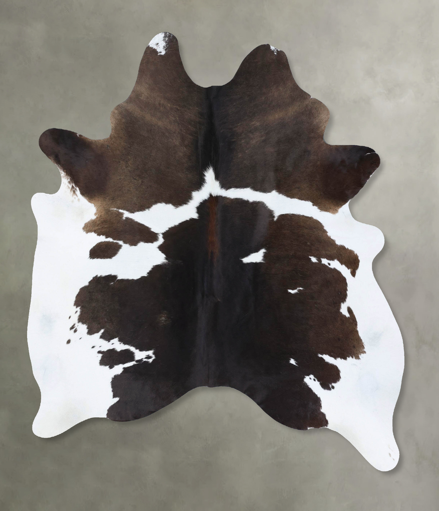 Chocolate and White Large Brazilian Cowhide Rug 7'1"H x 5'5"W #B18529 by Hudson Hides
