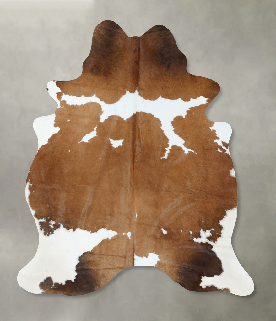 Brown and White Large Brazilian Cowhide Rug 7'1"H x 5'7"W #B18635 by Hudson Hides