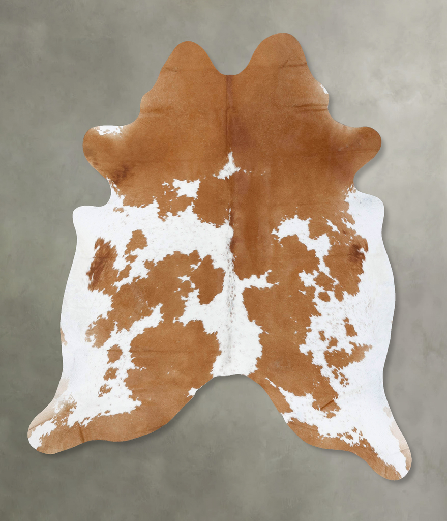 Beige and White X-Large Brazilian Cowhide Rug 7'7"H x 6'5"W #B18650 by Hudson Hides
