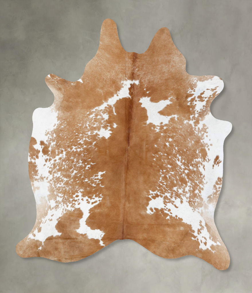 Beige and White X-Large Brazilian Cowhide Rug 7'2"H x 5'11"W #B18656 by Hudson Hides