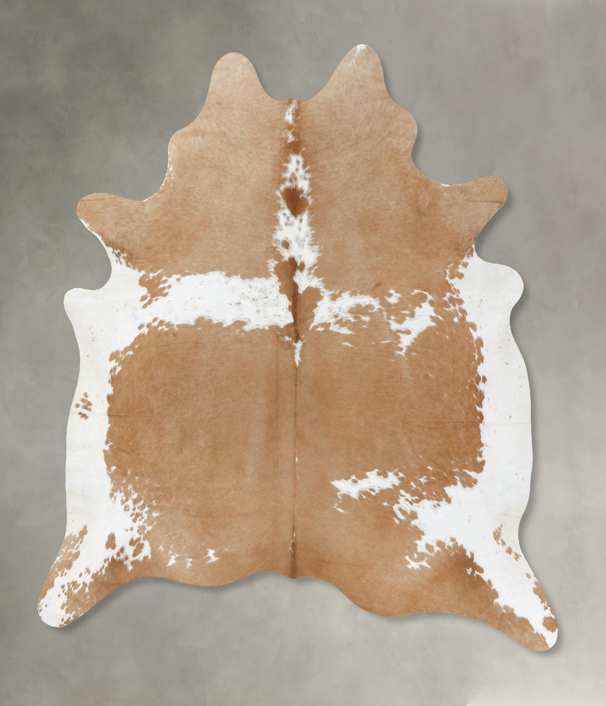 Beige and White X-Large Brazilian Cowhide Rug 7'4"H x 6'0"W #B18664 by Hudson Hides