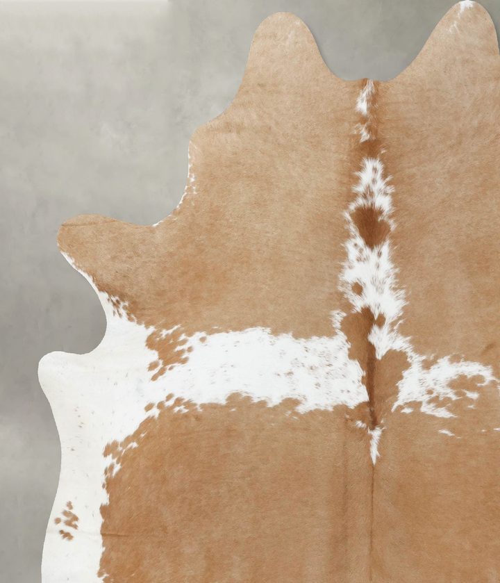 Beige and White X-Large Brazilian Cowhide Rug 7'4"H x 6'0"W #B18664 by Hudson Hides