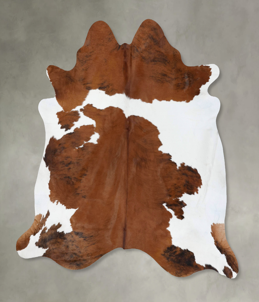 Brown and White X-Large Brazilian Cowhide Rug 7'1"H x 7'0"W #B18693 by Hudson Hides