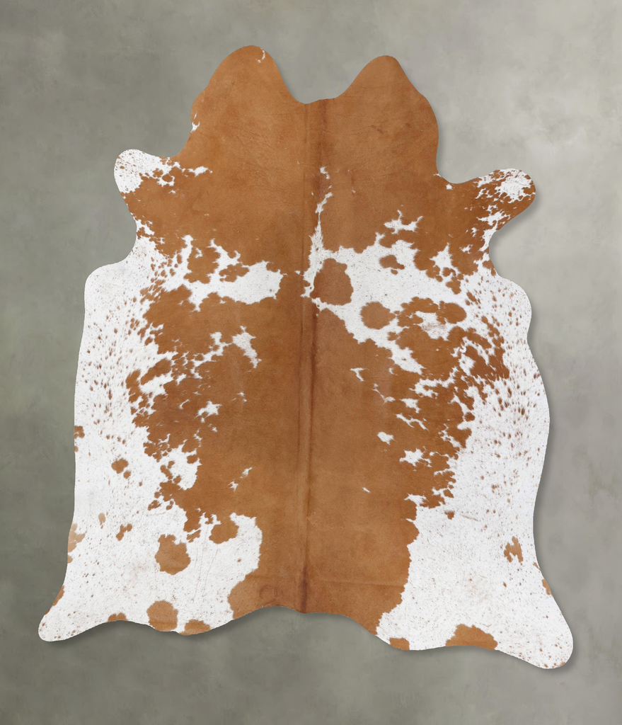 Beige and White X-Large Brazilian Cowhide Rug 6'9"H x 6'0"W #B18737 by Hudson Hides