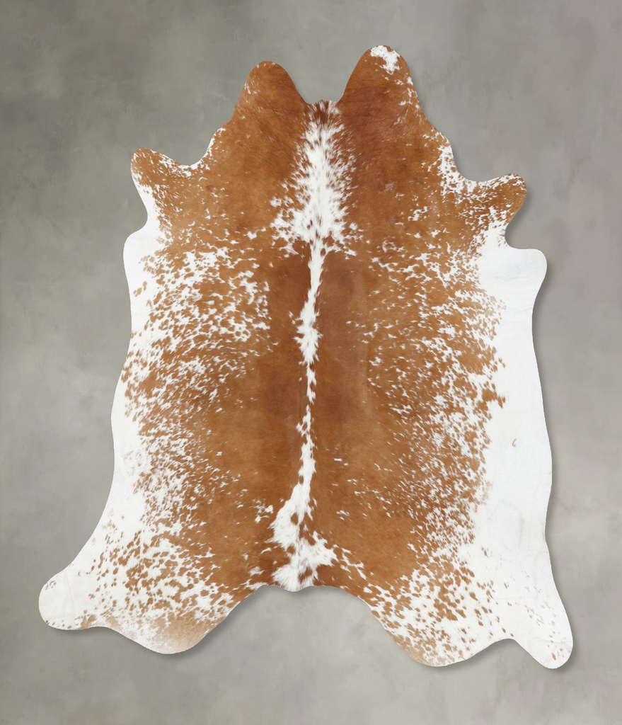 Beige and White X-Large Brazilian Cowhide Rug 7'3"H x 6'10"W #B18770 by Hudson Hides