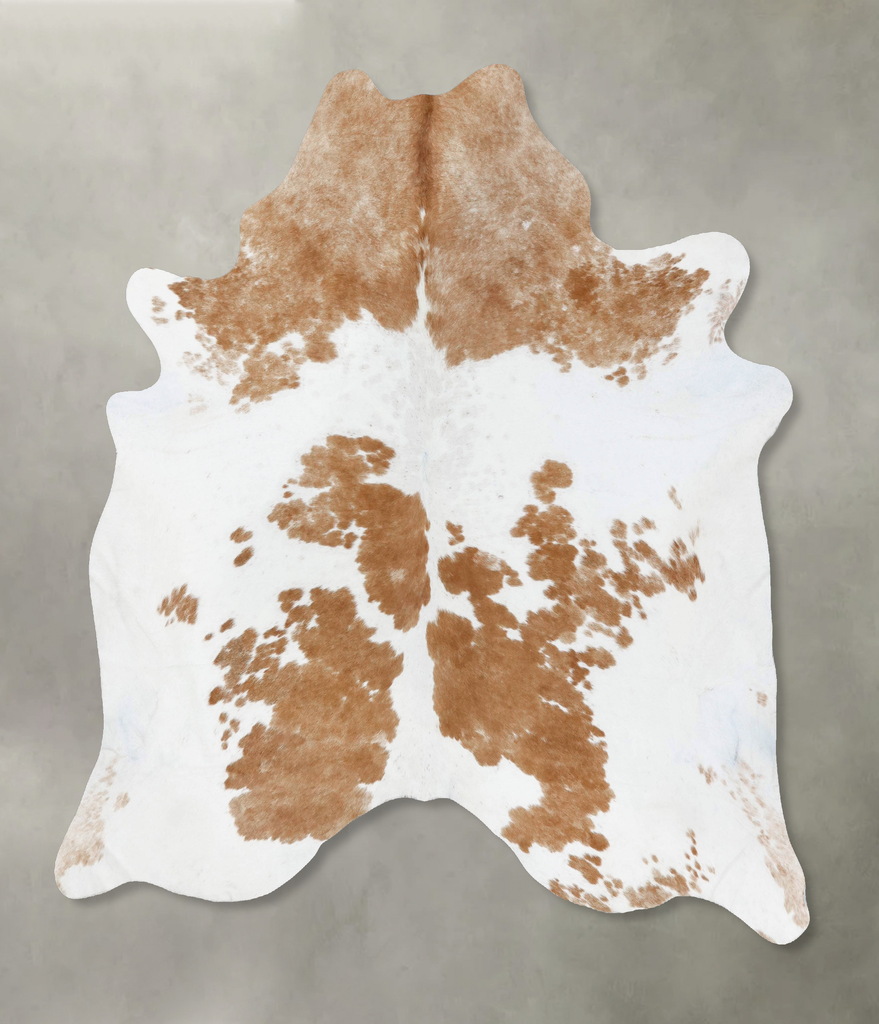 Beige and White X-Large Brazilian Cowhide Rug 7'4"H x 6'9"W #B18804 by Hudson Hides