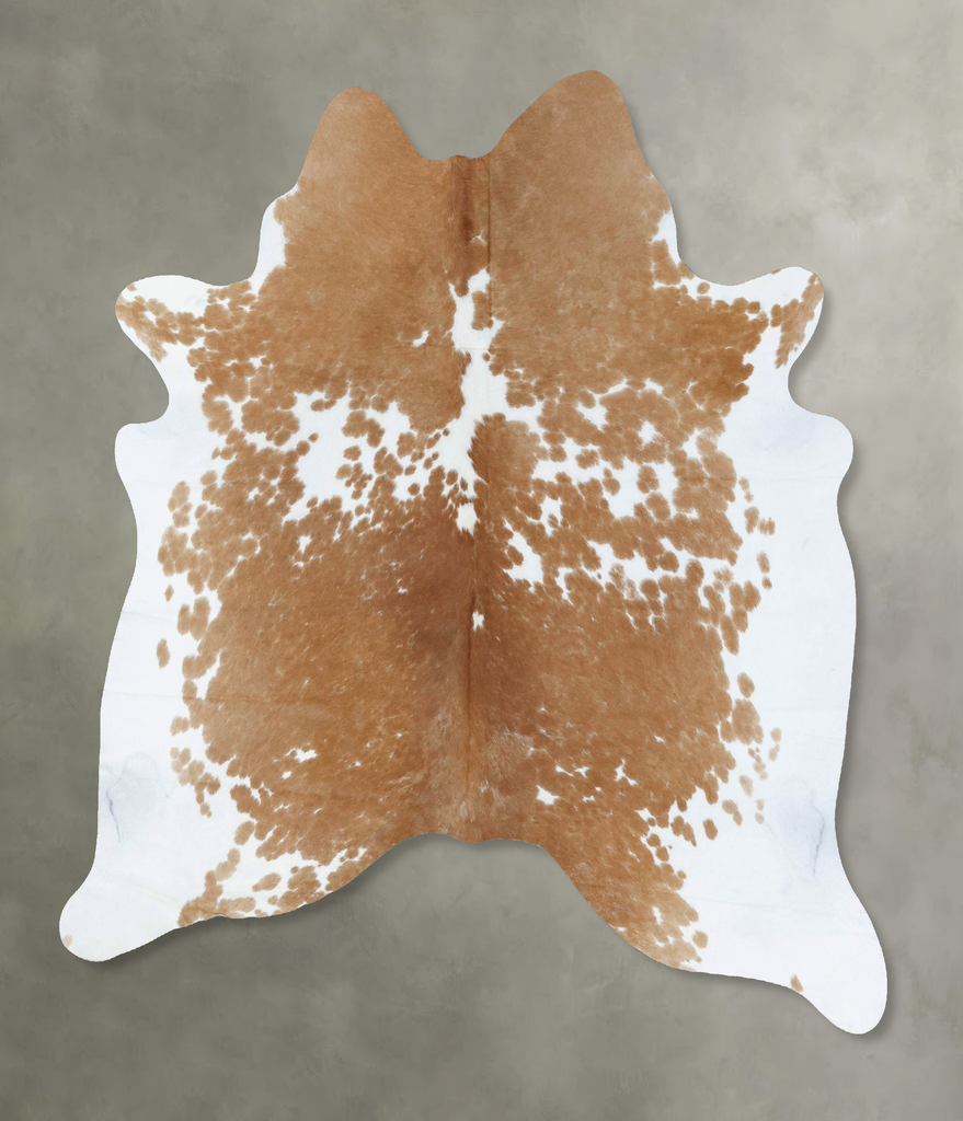 Beige and White X-Large Brazilian Cowhide Rug 7'3"H x 6'5"W #B18883 by Hudson Hides