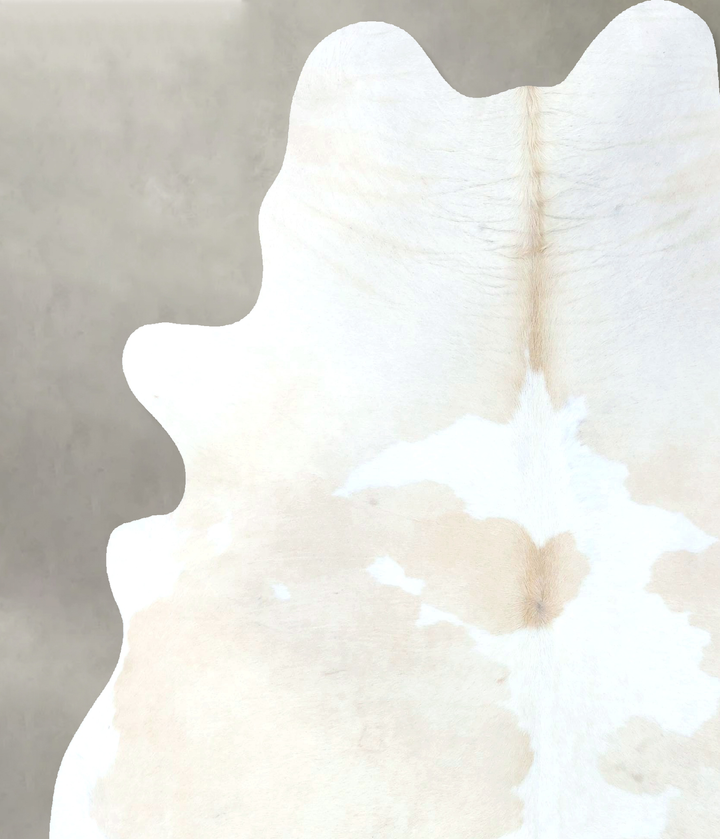 Beige and White X-Large Brazilian Cowhide Rug 7'5"H x 6'6"W #B20121 by Hudson Hides
