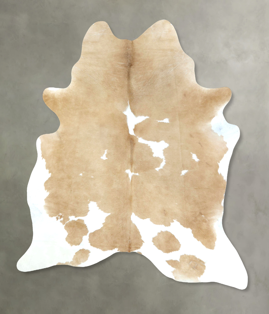 Beige and White X-Large Brazilian Cowhide Rug 7'9"H x 6'0"W #B20457 by Hudson Hides
