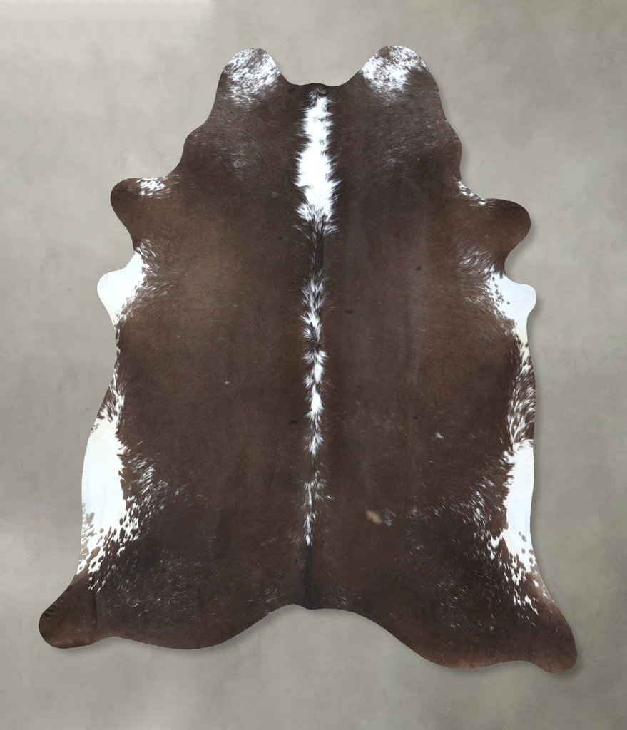 Chocolate and White X-Large Brazilian Cowhide Rug 7'4"H x 6'4"W #B20594 by Hudson Hides