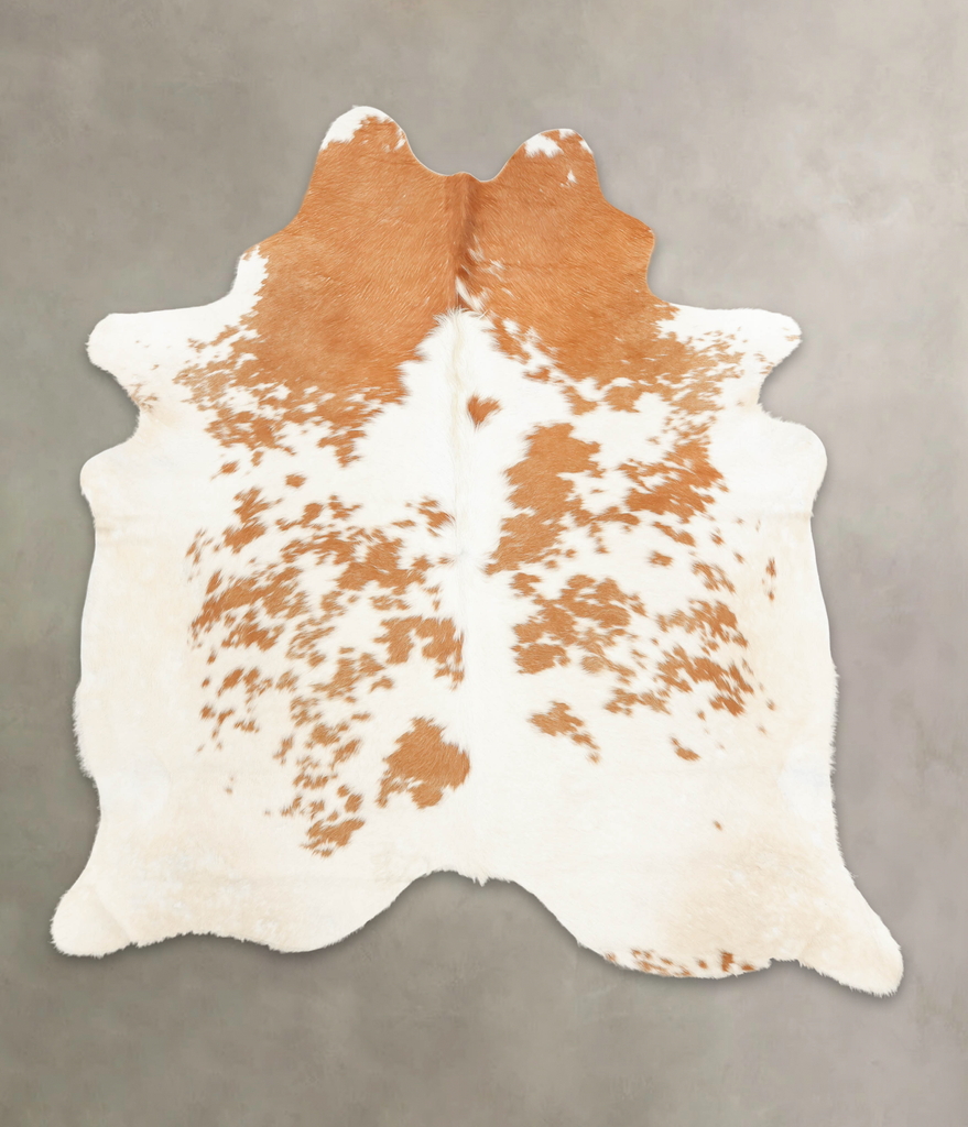 Beige and White X-Large Brazilian Cowhide Rug 7'0"H x 6'6"W #B2090 by Hudson Hides
