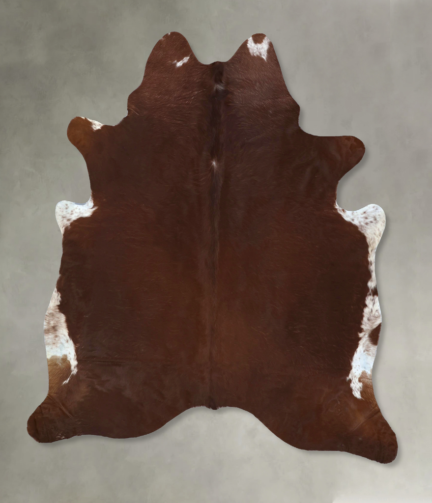 Brown and White Regular X-Large Brazilian Cowhide Rug 7'6"H x 6'6"W #B20986 by Hudson Hides