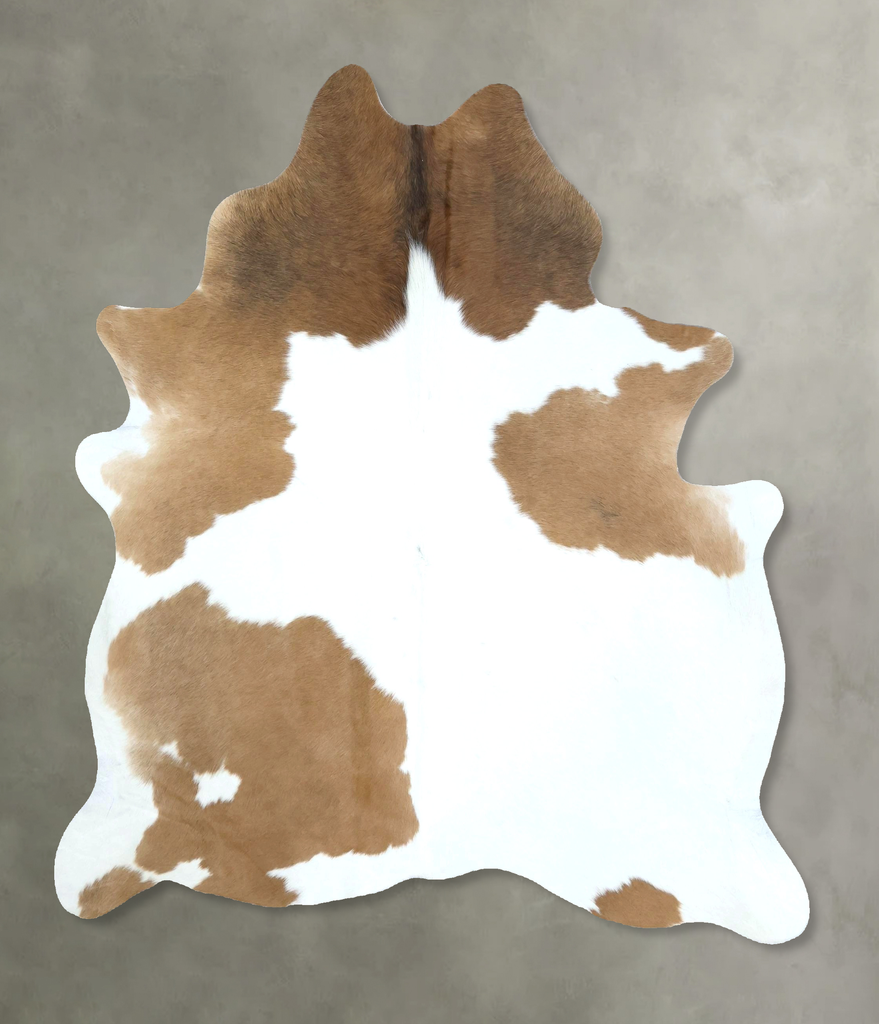 Brown and White Large Brazilian Cowhide Rug 6'0"H x 5'0"W #B21049 by Hudson Hides