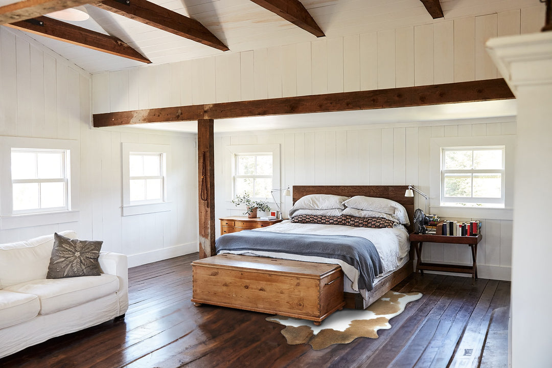 Brown and White Large Brazilian Cowhide Rug 6'0"H x 5'0"W #B21049 by H