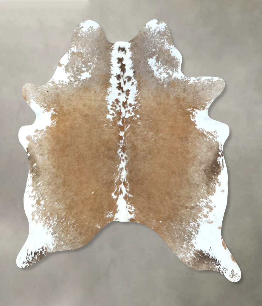 Beige and White Large Brazilian Cowhide Rug 6'9"H x 5'9"W #B21153 by Hudson Hides