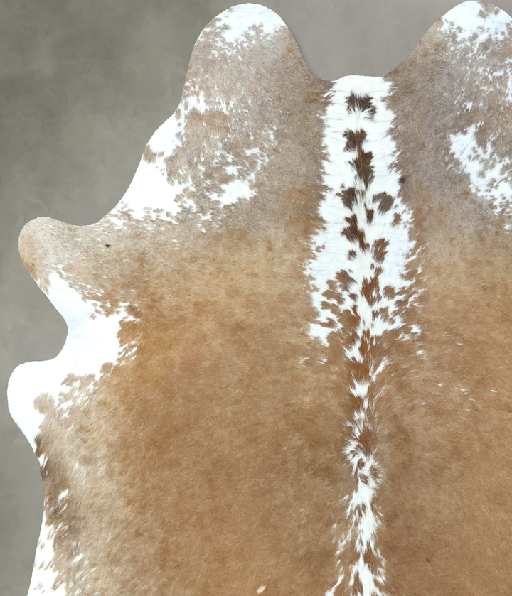 Beige and White Large Brazilian Cowhide Rug 6'9"H x 5'9"W #B21153 by Hudson Hides