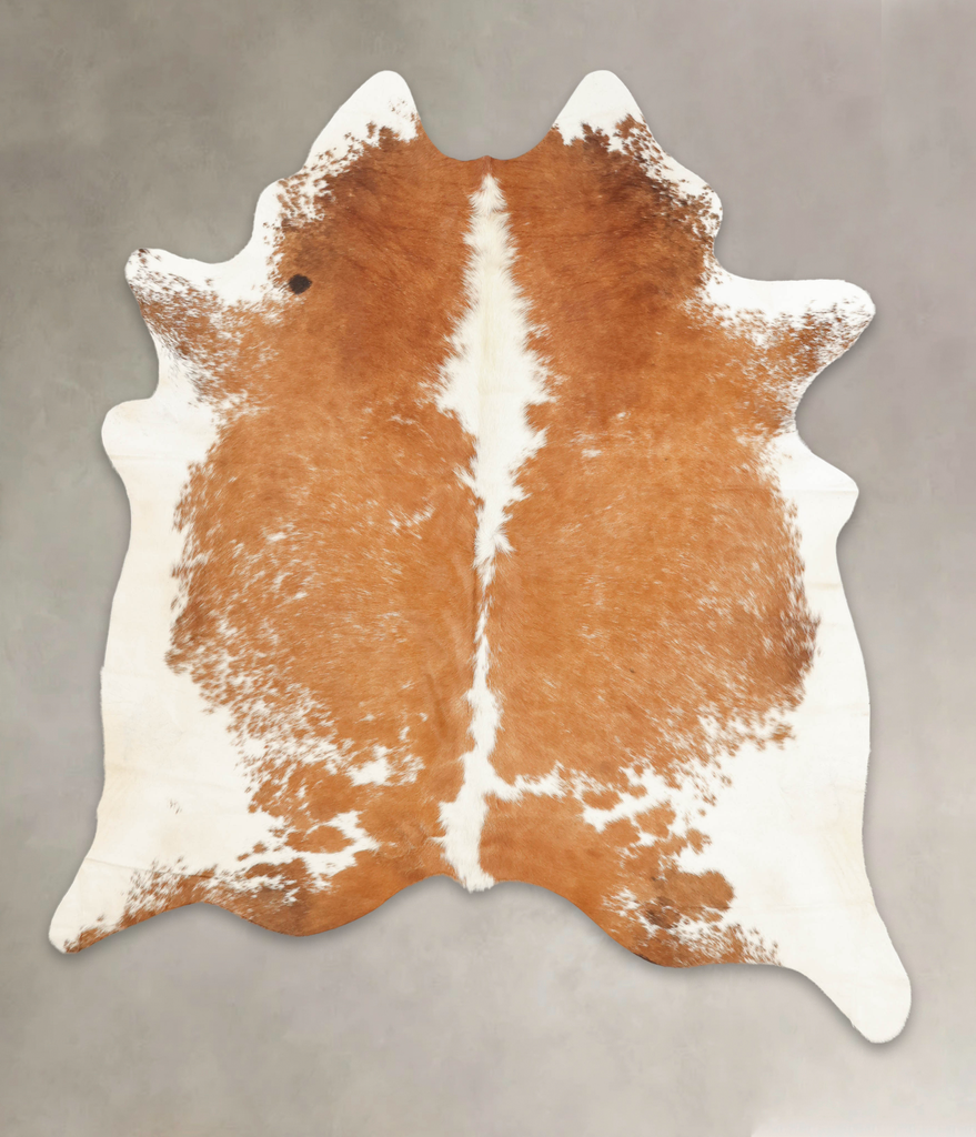 Beige and White X-Large Brazilian Cowhide Rug 7'6"H x 6'6"W #B2311 by Hudson Hides