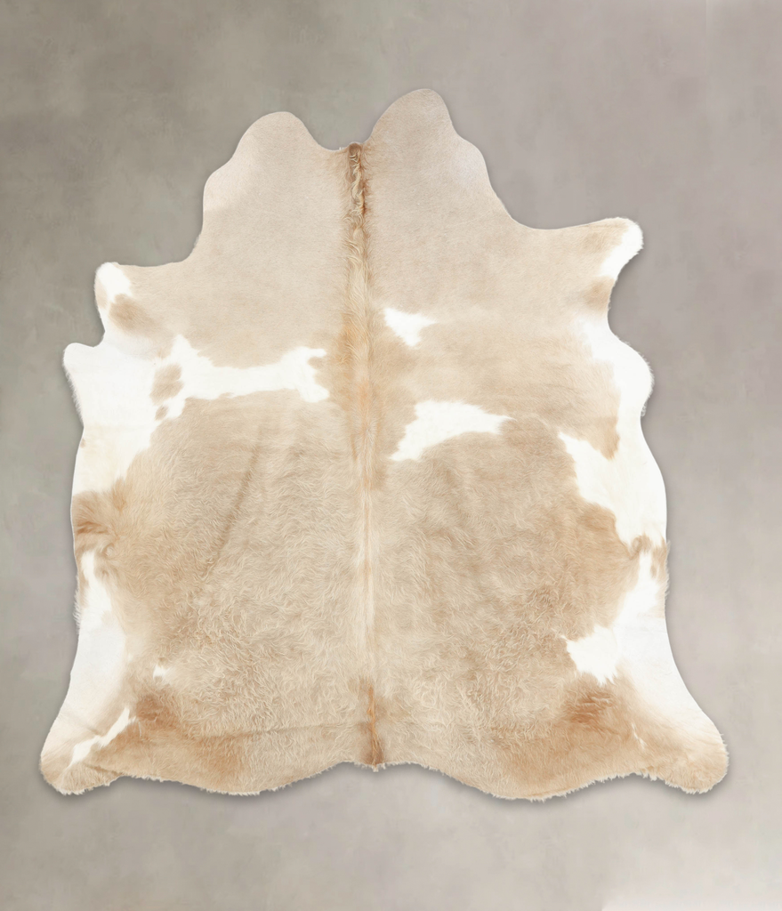 Beige and White X-Large Brazilian Cowhide Rug 6'9"H x 6'4"W #B2315 by Hudson Hides