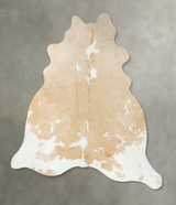 Beige and White X-Large Brazilian Cowhide Rug 7'4"H x 6'8"W #B24198 by Hudson Hides