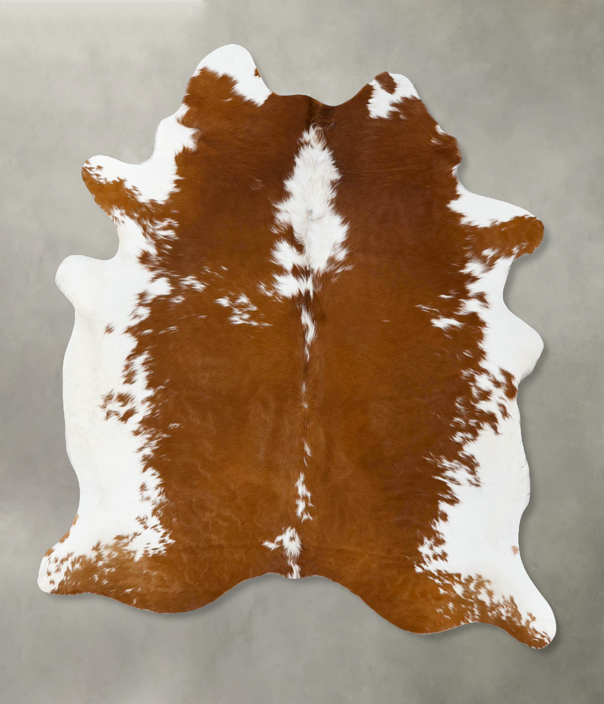 Brown and White Large Brazilian Cowhide Rug 7'1"H x 5'6"W #B24277 by Hudson Hides