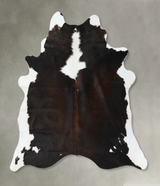 Chocolate and White X-Large Brazilian Cowhide Rug 7'2"H x 6'4"W #B24761 by Hudson Hides