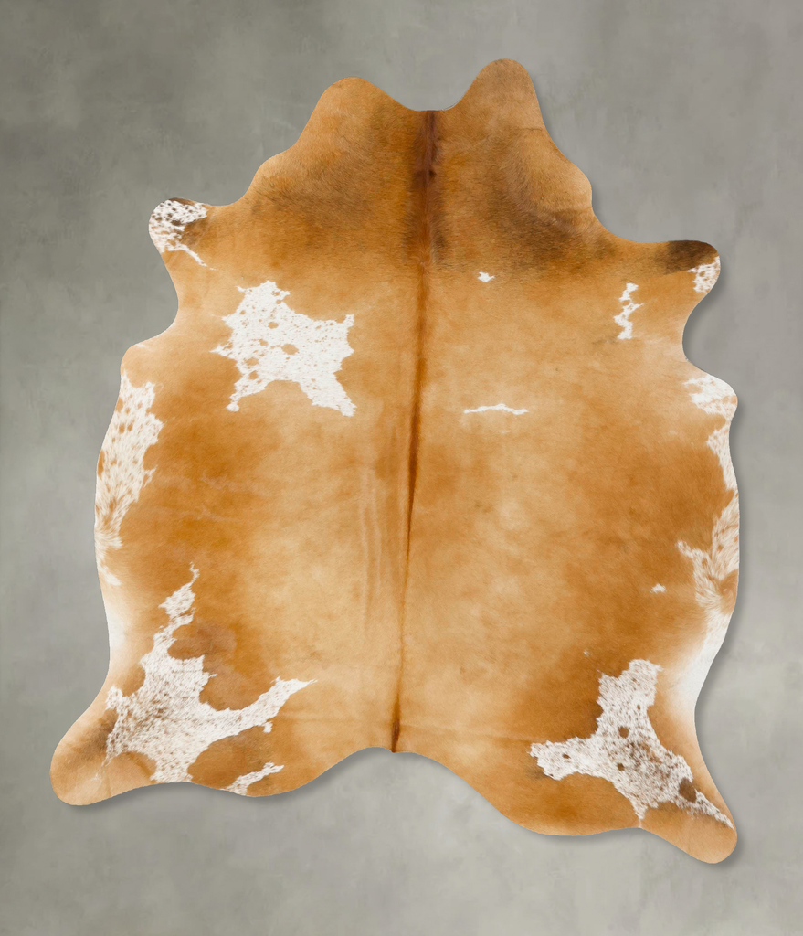 Beige and White Large Brazilian Cowhide Rug 6'8"H x 5'5"W #B25571 by Hudson Hides