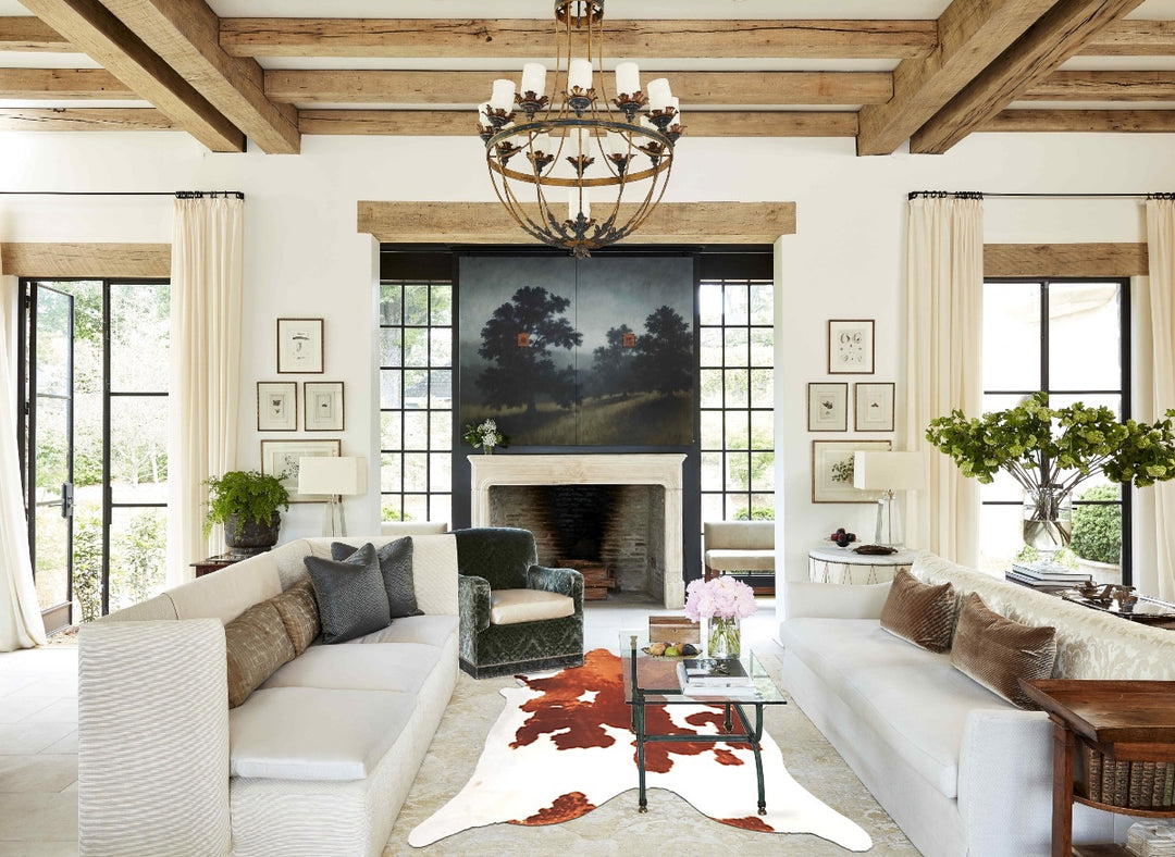 Brown and White XX-Large Brazilian Cowhide Rug 7'11"H x 7'3"W #B2601 b