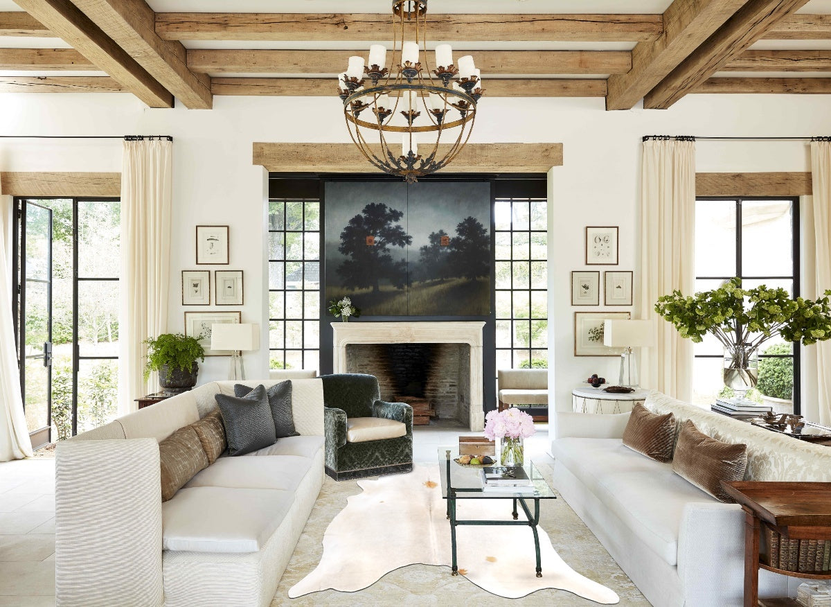 Grey with Beige Cowhide Rug #B2726