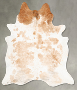 Beige and White X-Large Brazilian Cowhide Rug 7'8"H x 6'6"W #B27874 by Hudson Hides