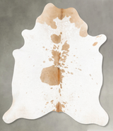 Beige and White X-Large Brazilian Cowhide Rug 7'3"H x 6'4"W #B28420 by Hudson Hides