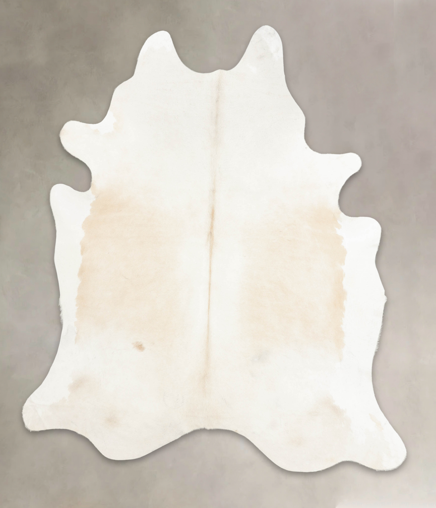 Beige and White X-Large Brazilian Cowhide Rug 7'7"H x 6'4"W #B3868 by Hudson Hides