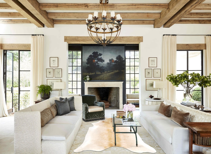 Grey with Beige X-Large Brazilian Cowhide Rug 7'5"H x 6'1"W #B4246 by Hudson Hides