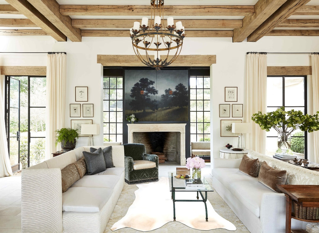 Ivory with Beige X-Large Brazilian Cowhide Rug 6'10"H x 6'6"W #B4325 b