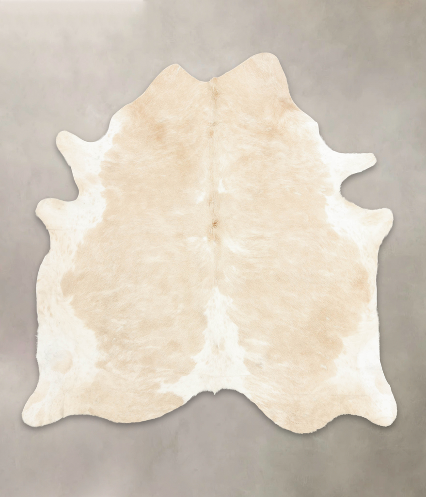 Beige and White X-Large Brazilian Cowhide Rug 6'7"H x 6'4"W #B4372 by Hudson Hides