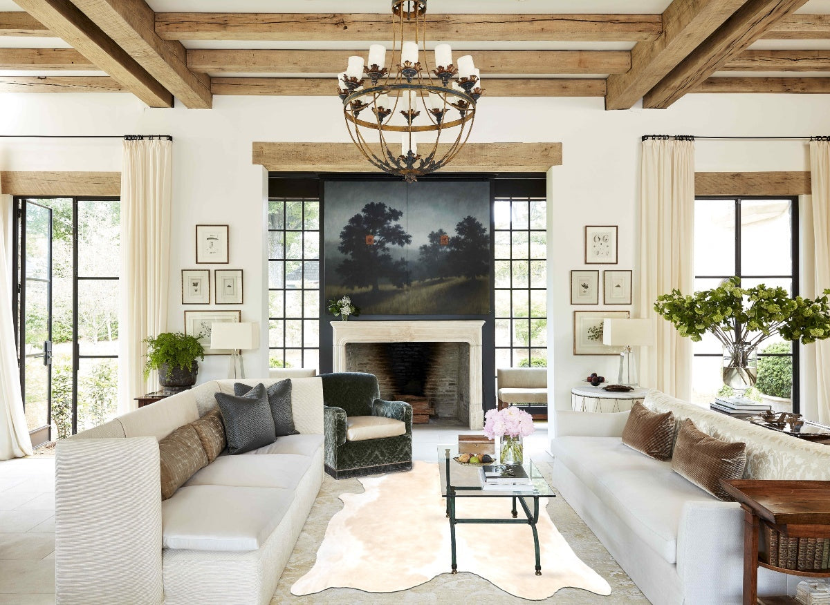 Beige and White Cowhide Rug #B4372