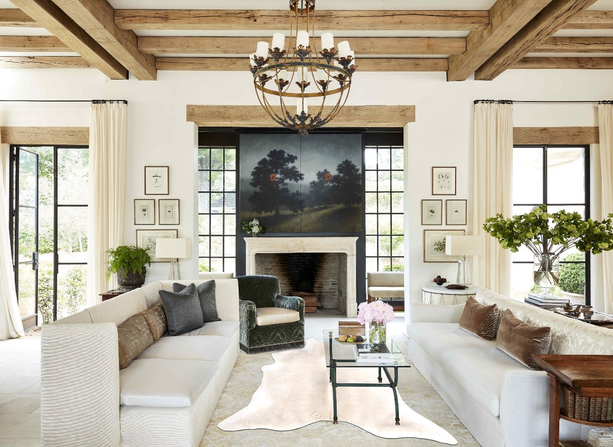 Grey with Beige Cowhide Rug #B4604