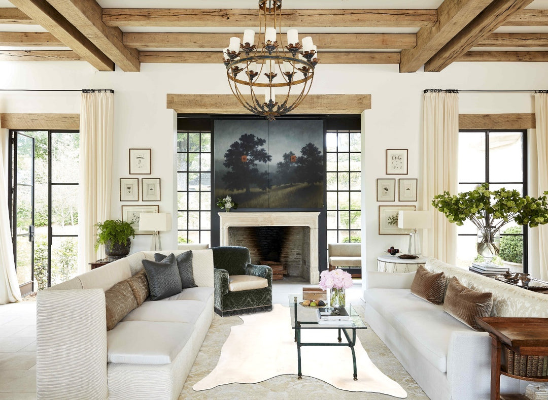 Ivory with Beige XX-Large Brazilian Cowhide Rug 8'4"H x 6'7"W #B4619 b