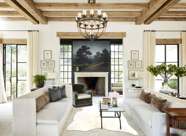 Ivory with Beige X-Large Brazilian Cowhide Rug 7'10"H x 6'2"W #B4871 by Hudson Hides