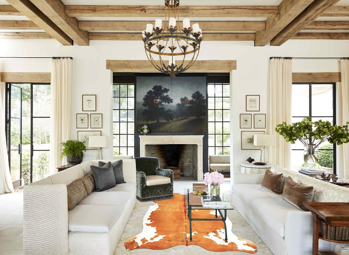 Brown and White XX-Large European Cowhide Rug 7'8"H x 7'3"W #B5347 by Hudson Hides