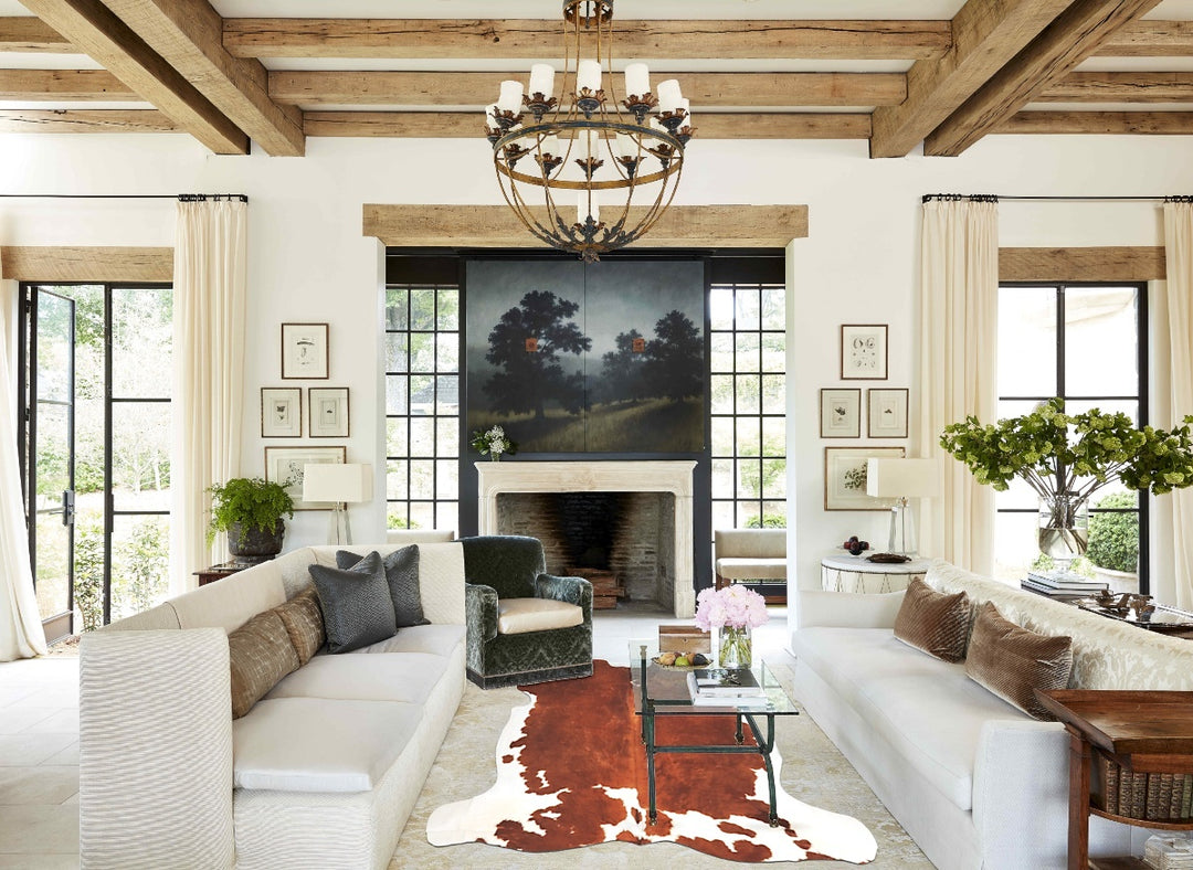 Brown and White X-Large European Cowhide Rug 6'8"H x 6'6"W #B5429 by H