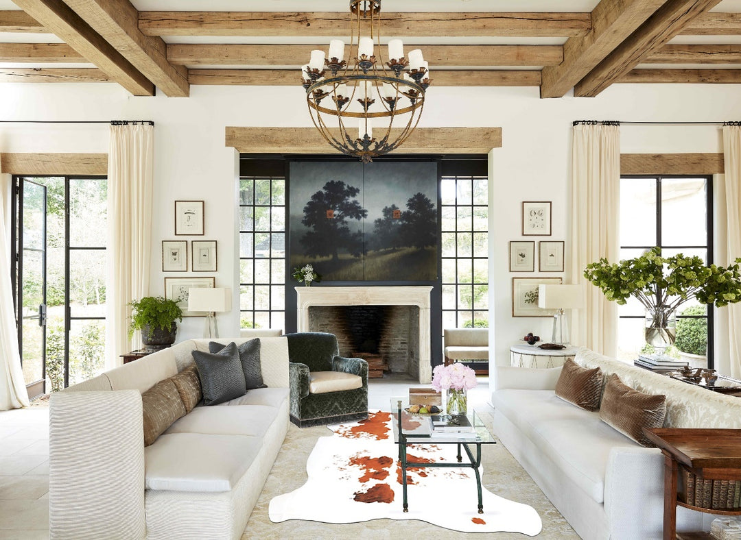 Brown and White Large European Cowhide Rug 6'6"H x 5'9"W #B5443 by Hud